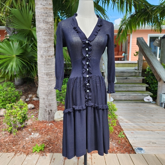 Marc Jacobs Buttondown Ruffle Drop Waist Victorian Witchy Sweater Dress Sz XS - Picture 12 of 12